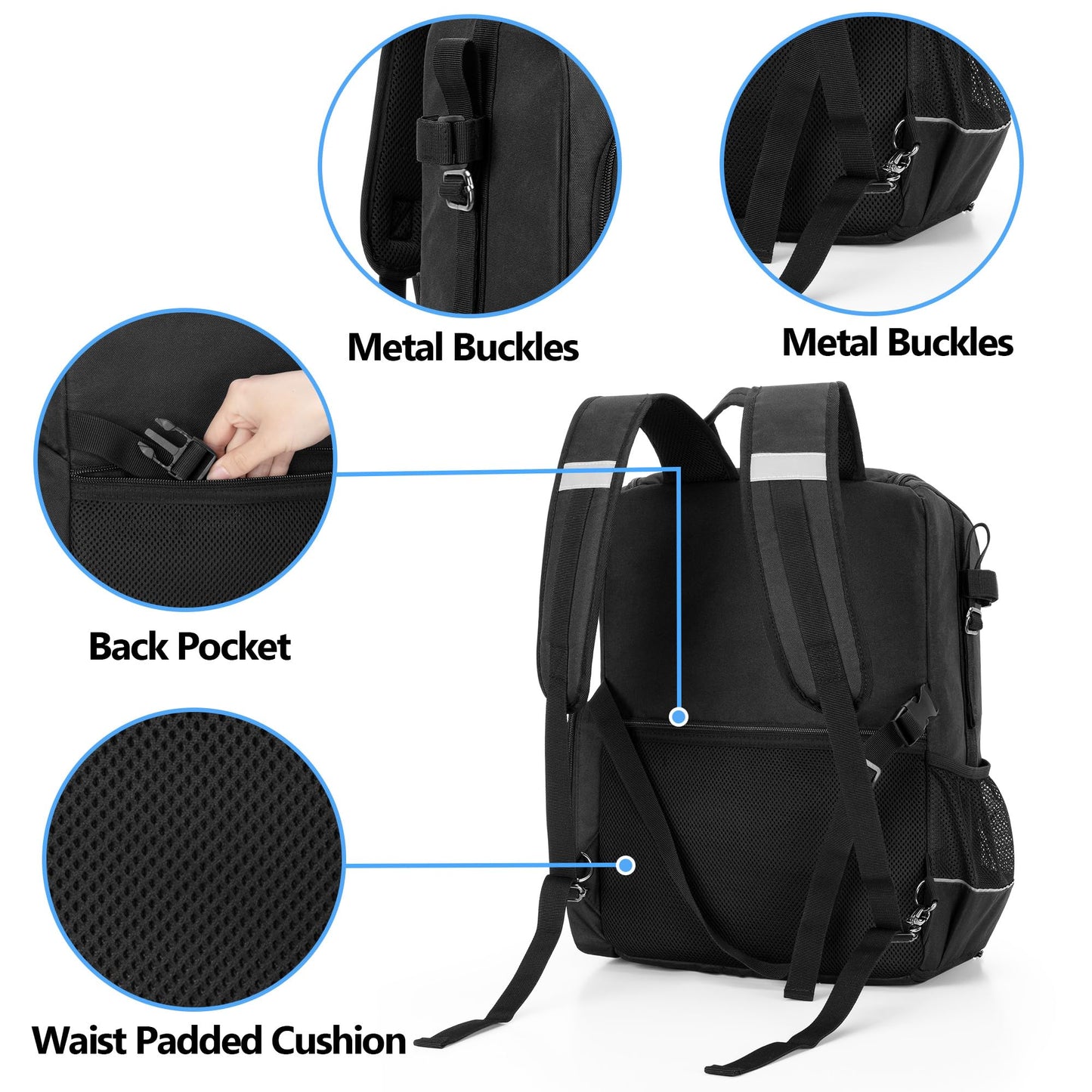 SAMDEW Wheelchair Backpack, Wheelchair Bag to Hang on Back, with Thermal Insulation Pockets for Medicine & Lunch Box, Functional Wheelchair Accessories with Crutches Pockets, Bag Only, Patented Design
