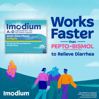Imodium A-D Fast-Acting Anti-Diarrheal Softgels, Loperamide HCl 2 mg, Travel Essential Diarrhea Relief Medicine for Adults, 24 Count, Anti Diarrhea Pills,Easy to Swallow, for Ages 12+