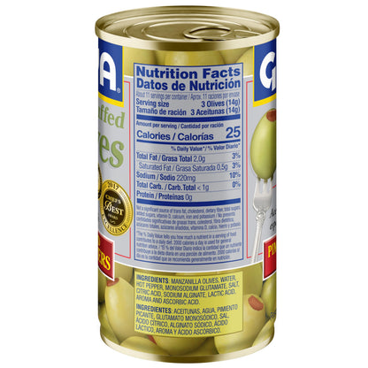 Goya Foods Manzanilla Olives Stuffed with Hot Peppers, 5.25 Ounce (Pack of 12), Golden