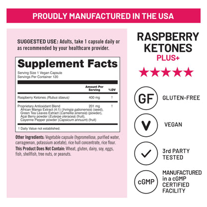 NatureWise Raspberry Ketones Plus with Green Tea Extract, Cayenne Pepper & Acai Berry - Supports Weight Management, Antioxidant Health & Energy Levels - Vegan & Gluten-Free - 120 Capsules