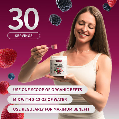 Snap Supplements Organic Beet Root Powder Nitric Oxide Supplement for Men & Women, Red Spinach & Pomegranate, Supports Healthy Energy & Blood Pressure Already in Normal Range, 30 Servings, Mixed Berry