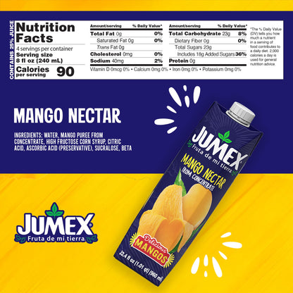 Jumex Mango Nectar - Mango Juice Nectar Made with Fresh Fruit Puree - Tropical Fruit Juice Concentrate for Smoothie Mix, Cocktail Mixers, Kids Drinks & Mexican Beverages - 32.4oz, 12 Pack Carton