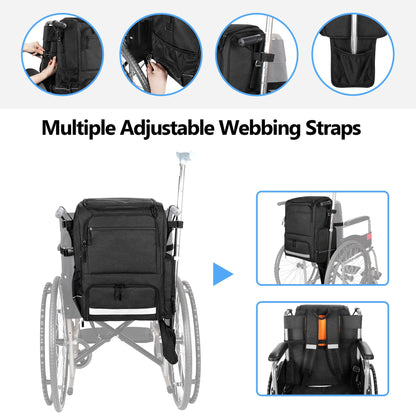 SAMDEW Wheelchair Backpack, Wheelchair Bag to Hang on Back, with Thermal Insulation Pockets for Medicine & Lunch Box, Functional Wheelchair Accessories with Crutches Pockets, Bag Only, Patented Design