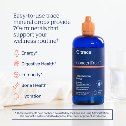 Trace Minerals ConcenTrace Trace Mineral Drops | Supports Energy, Digestion, Bone Health & Hydration, 70+ Ionic w/Magnesium, Chloride & Potassium | Keto, Vegan & Non-GMO | 48 Servings