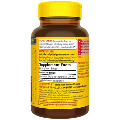 Nature Made CoQ10 200mg Softgels, Dietary Supplement for Heart Health Support, 80 Softgels, 80 Day Supply