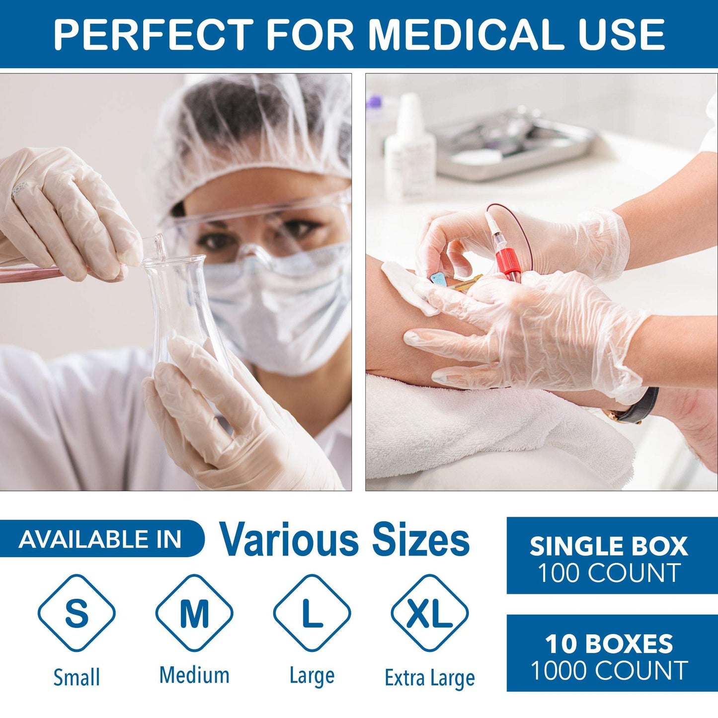 Clear Latex-Free Disposable Gloves – 100 Ct. Single-Use Powder-Free Vinyl Gloves – Non-Latex Gloves for Cleaning, Sanitary Gloves for Medical Examination, & Food-Safe Cooking Gloves by TURBA, Large