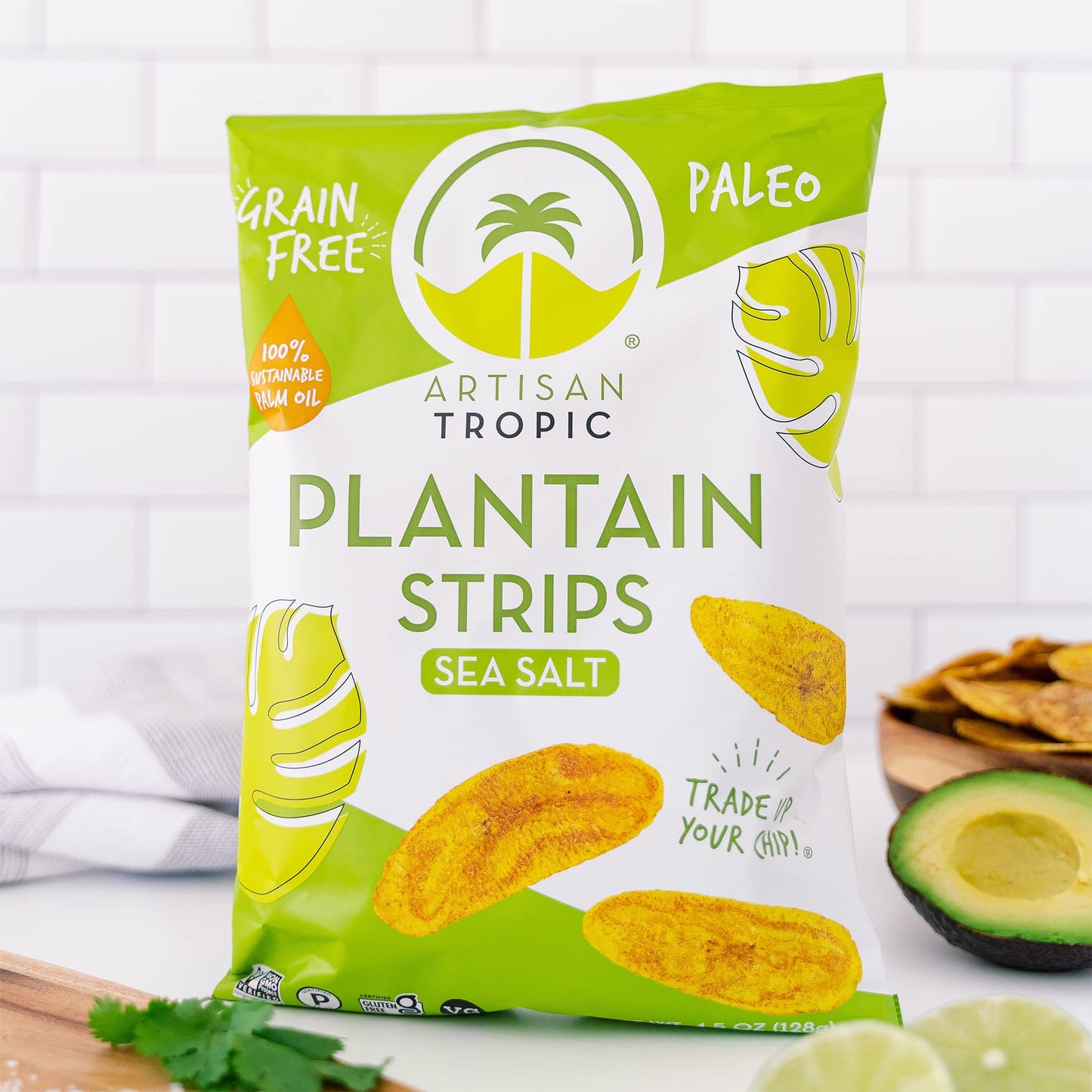 ARTISAN TROPIC Plantain Strips Sea Salt - 2 Pack, 4.5oz - Vegan, Paleo, Gluten Free Chips – Whole 30 Approved Foods Non-GMO Healthy Snack for Lunches, Dipping, Parties - Baked Banana Chips