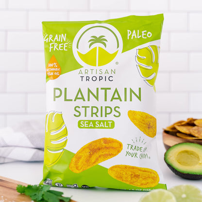 ARTISAN TROPIC Plantain Strips Sea Salt - 2 Pack, 4.5oz - Vegan, Paleo, Gluten Free Chips – Whole 30 Approved Foods Non-GMO Healthy Snack for Lunches, Dipping, Parties - Baked Banana Chips
