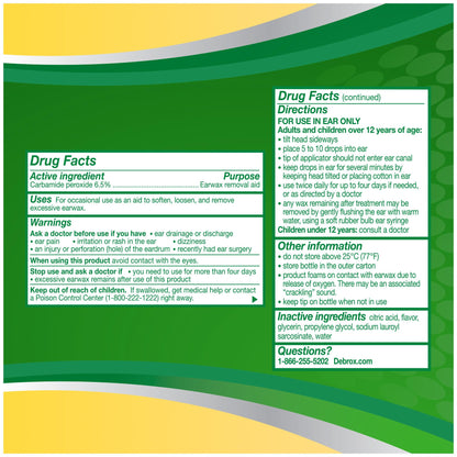 Debrox Ear Wax Removal Drops, Gentle Microfoam Ear Wax Remover with Carbamide Peroxide, 0.5 Fl Oz