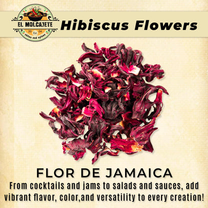 Hibiscus Flowers 4oz – All-Natural & Triple Cleaned for Vibrant Flavor. Whole Soft Flor de Jamaica Petals, Use for Refreshing Hot or Iced Tea, Agua Fresca & More. By El Molcajete