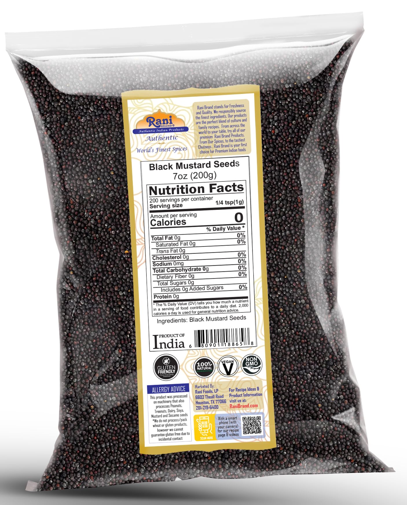 Rani Black Mustard Seeds Whole Spice (Kali Rai) 7oz (200g) ~ All Natural | Gluten Friendly | NON-GMO | Kosher | Vegan | Indian Origin