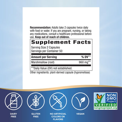 Nature's Way Marshmallow Root - Plant-Based Herbal Supplement for Traditional Digestive Support* - Daily Wellness Supplement - Vegan, Gluten-Free & Dairy-Free - 100 Count (50 Servings)