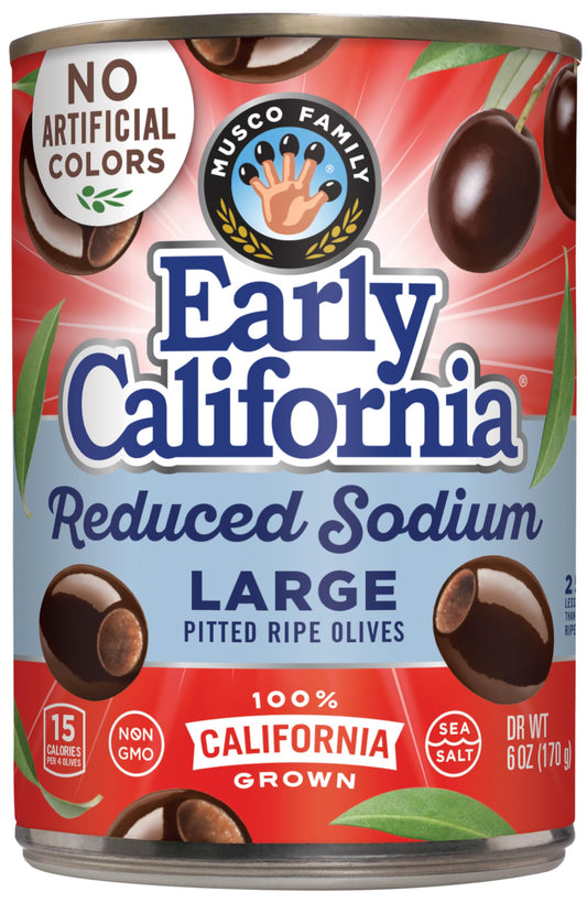 Early California Low-Sodium Medium Ripe Pitted Olives, Pack of 12, 6 oz Cans