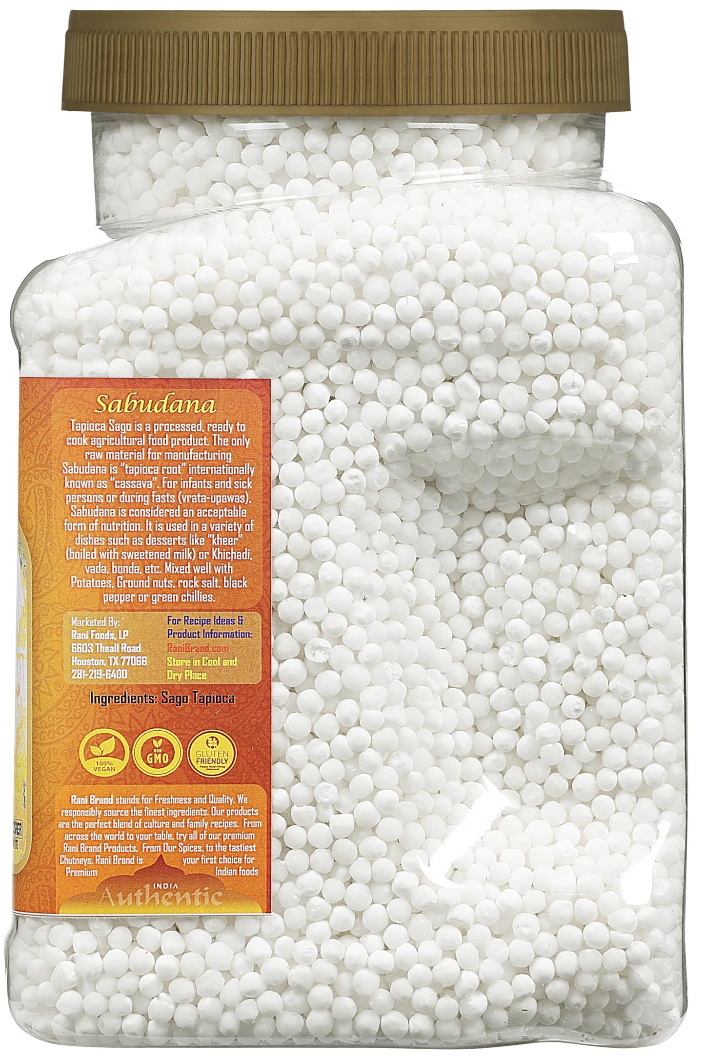 Rani Sabudana (Tapioca/Sago) Pearls 48oz (3lbs) 1.36kg Bulk PET Jar~ All Natural | Vegan | No Colors | NON-GMO | Indian Origin