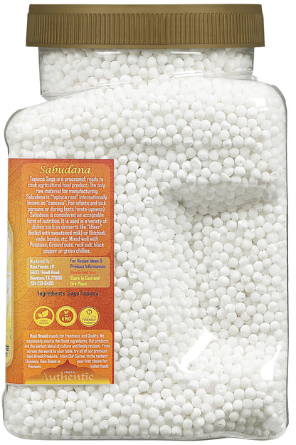 Rani Sabudana (Tapioca/Sago) Pearls 48oz (3lbs) 1.36kg Bulk PET Jar~ All Natural | Vegan | No Colors | NON-GMO | Indian Origin