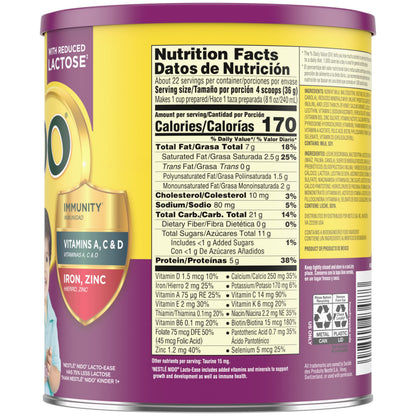Nestlé NIDO Lacto-Ease Toddler Milk Beverage Powder Mix, Reduced Lactose, Toddler Nutritional Drink, Powdered Milk for Toddlers, 22 Servings per Container, 28.2 OZ, Pack of 1