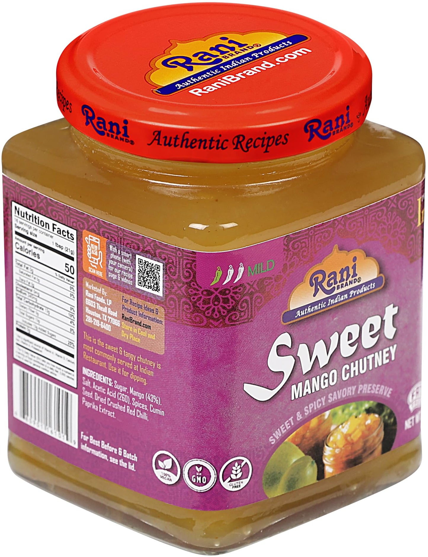 Rani Sweet Mango Chutney (Indian Preserve) 12.3oz (350g) Glass Jar, Ready to eat, Vegan ~ Gluten Free, All Natural, NON-GMO
