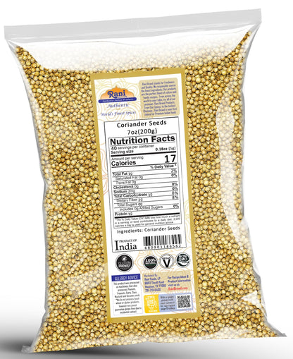 Rani Coriander (Dhania) Seeds Whole, Indian Spice 7oz (200g) ~ All Natural | Gluten Friendly | NON-GMO | Vegan | Indian Origin