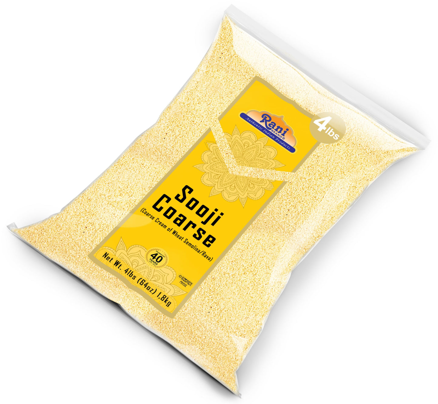 Rani Sooji Coarse (Farina, Suji, Rava, Rawa, Wheat Semolina) Flour 64oz (4lbs) 1.81kg Bulk ~ All Natural | Vegan | NON-GMO | Indian Origin