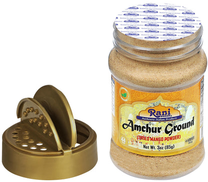 Rani Amchur (Mango) Ground Powder Spice 3oz (85g) PET Jar ~ All Natural, Indian Origin | No Color | Gluten Friendly | Vegan | NON-GMO | Kosher | No Salt or fillers
