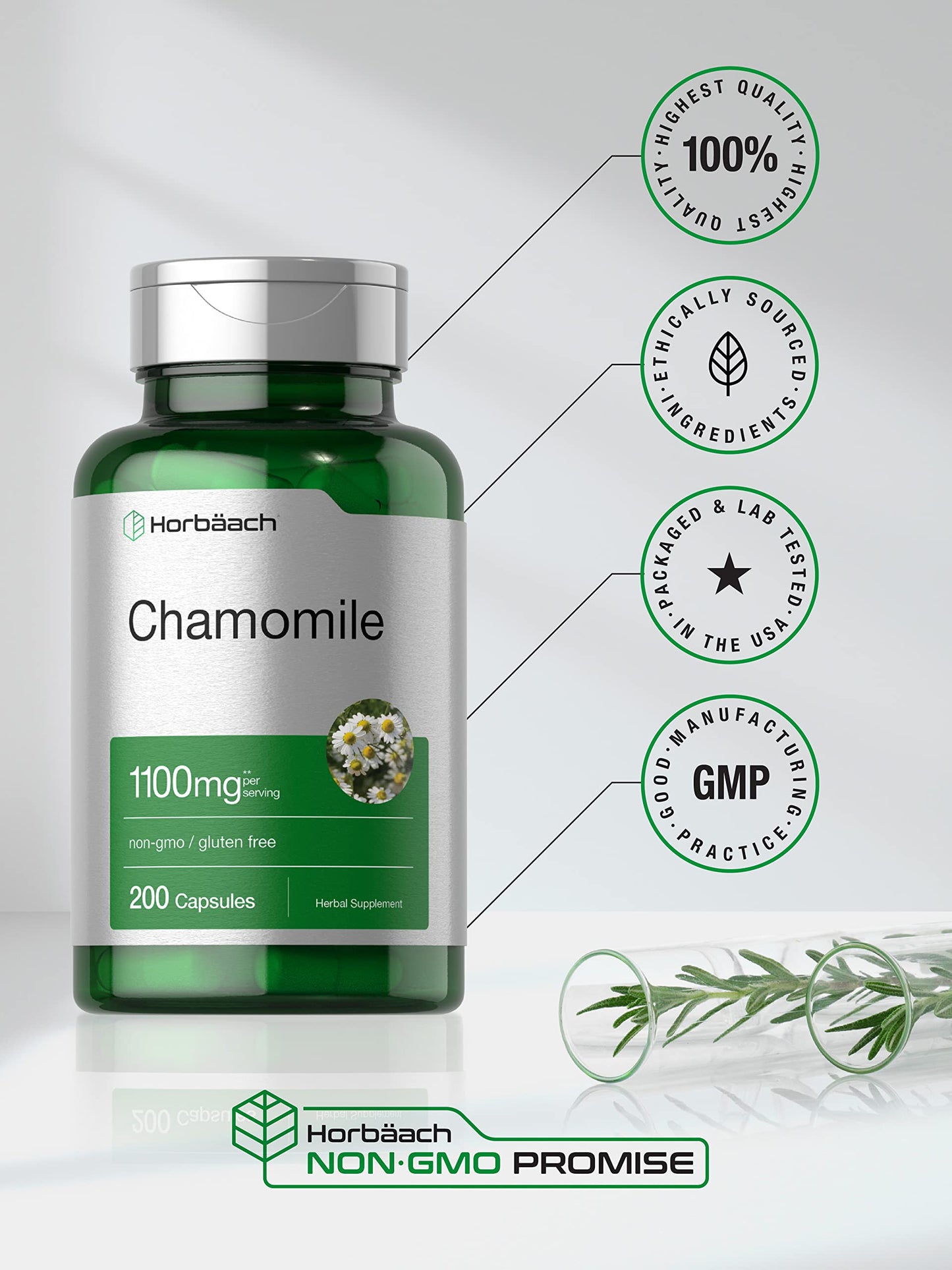 Horbäach Chamomile Flower Extract | 200 Pills | Non-GMO, Gluten Free Supplement