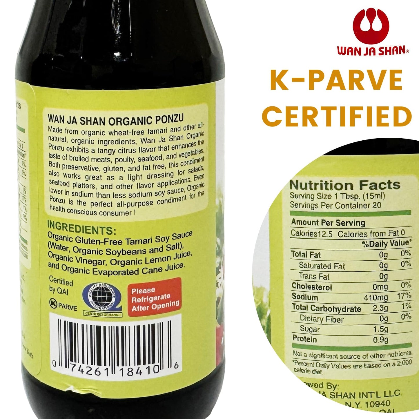 Wan Ja Shan Oragnic Ponzu, Citrus Seasoned Soy Sauce & Dressing. USDA Certified Organic, Gluten Free, Kosher Certified, Handcarfted and Brewed in New York Great for Meat, Seafood, and Vegetables.10 oz (Pack of 2)