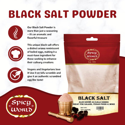 Spicy World Black Salt Powder (Kala Namak Mineral) 7 Oz - Vegan, Pure, Unrefined, Non-GMO & Natural - Perfect for Tofu Scramble, Egg Taste