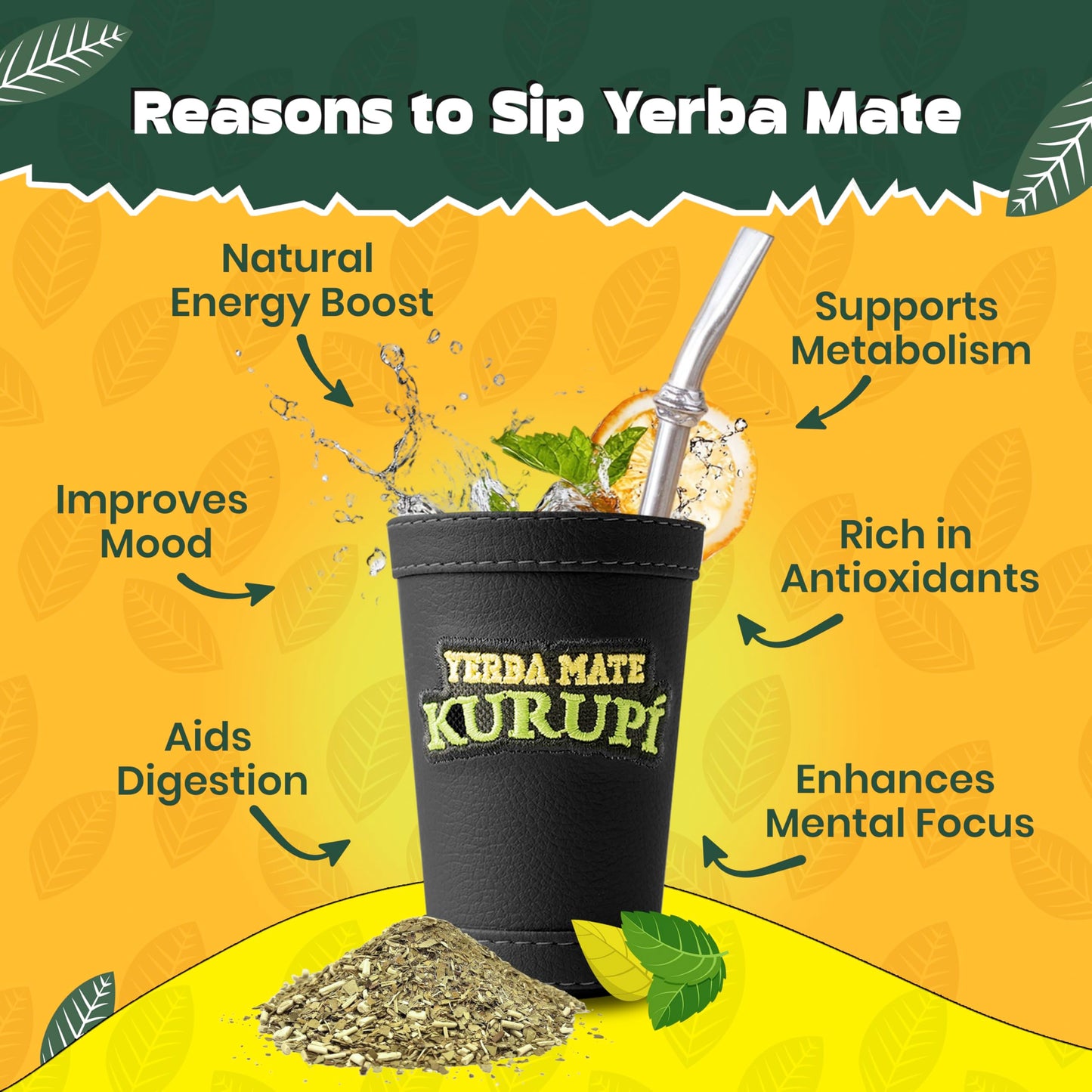 Kurupi Yerba Mate with Mint & Boldo 500 g (1.1 lb) | Paraguayan Herbal Loose Leaf Blend | Refreshing Natural Mate Tea with Mint & Boldo Leaves | Gluten Free