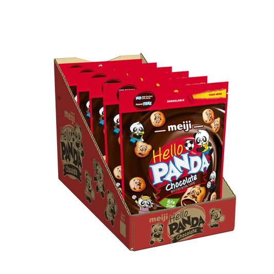 Meiji Hello Panda Cookies, Chocolate Crème Filled, Resealable Package - 7 oz, Pack of 6 - Bite Sized Cookies with Fun Panda Sports