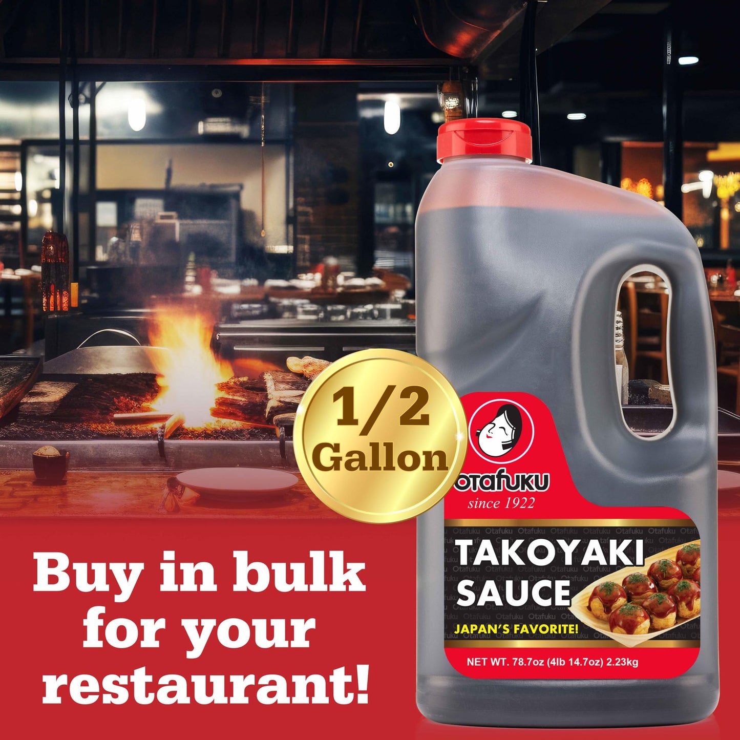 Otafuku Takoyaki Sauce for Japanese Grilled Octopus, 78.7 OZ (1/2 Gallon)