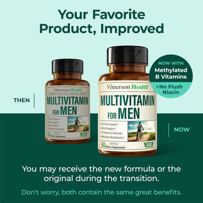 Multivitamin for Men with Methylated Vitamins and Chelated Minerals for Energy, Focus and Immune Health – Premium Daily Mens Multivitamins & Multiminerals – 60 Capsules