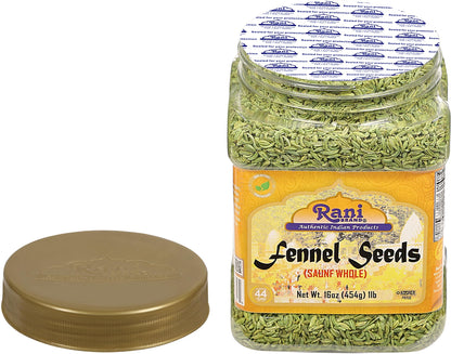 Rani Fennel Seeds (Saunf Sabut) Whole Spice 16oz (1lb) 454g PET Jar ~ All Natural | Gluten Friendly | NON-GMO | Kosher | Vegan | Indian Origin