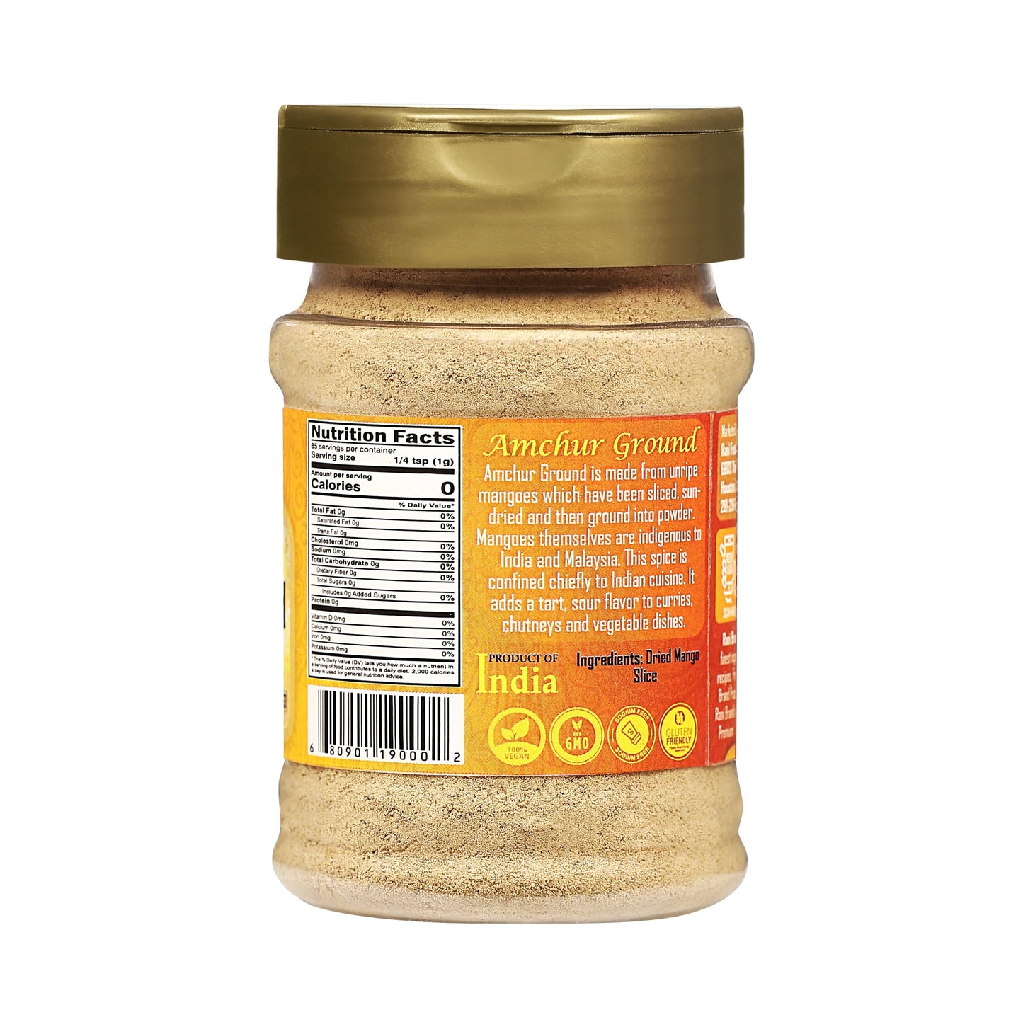 Rani Amchur (Mango) Ground Powder Spice 3oz (85g) PET Jar ~ All Natural, Indian Origin | No Color | Gluten Friendly | Vegan | NON-GMO | Kosher | No Salt or fillers