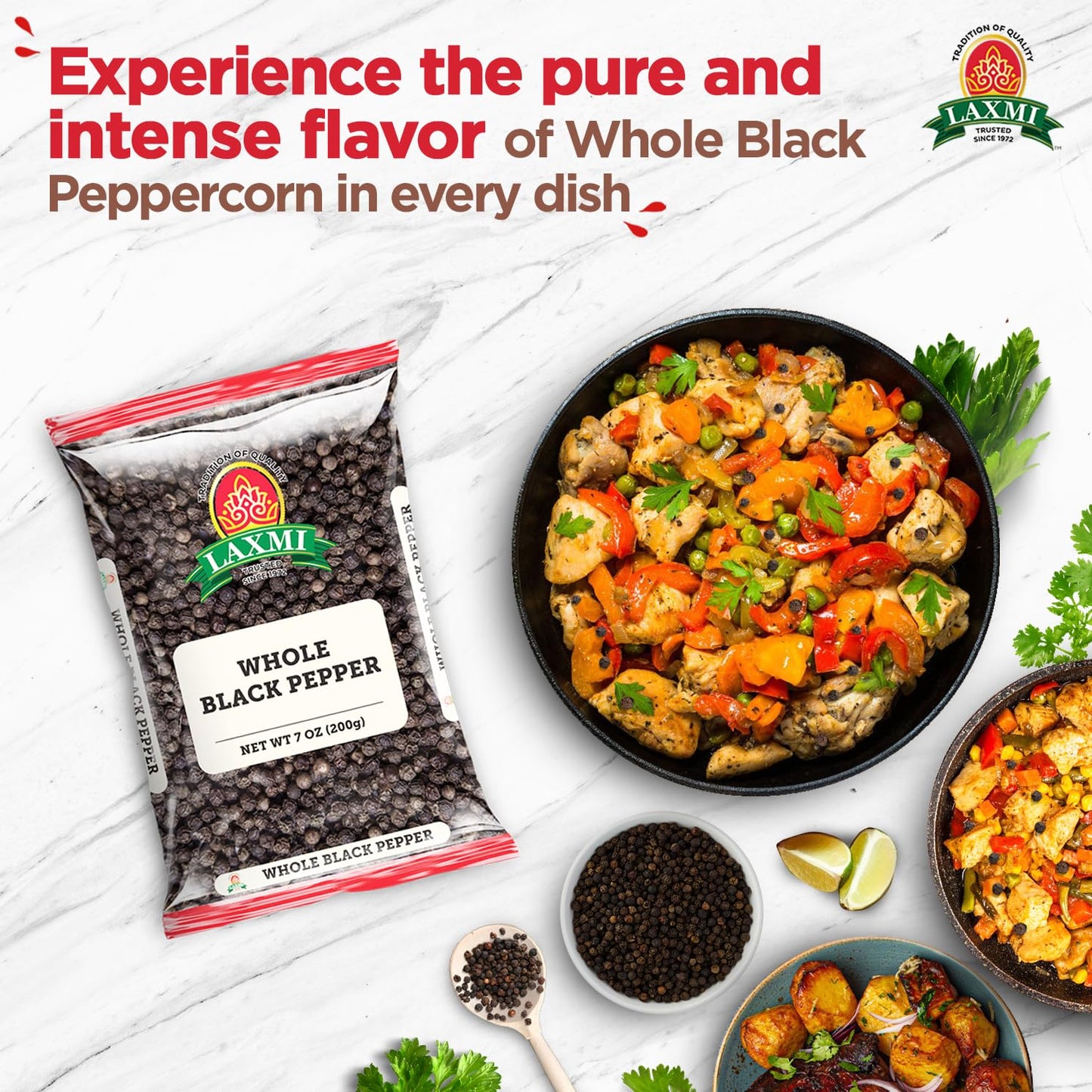 Laxmi Black Pepper Whole Peppercorns 200gm | Tellicherry Black Peppercorn | Premium quality and high value Peppercorns, black | Ethical sourced