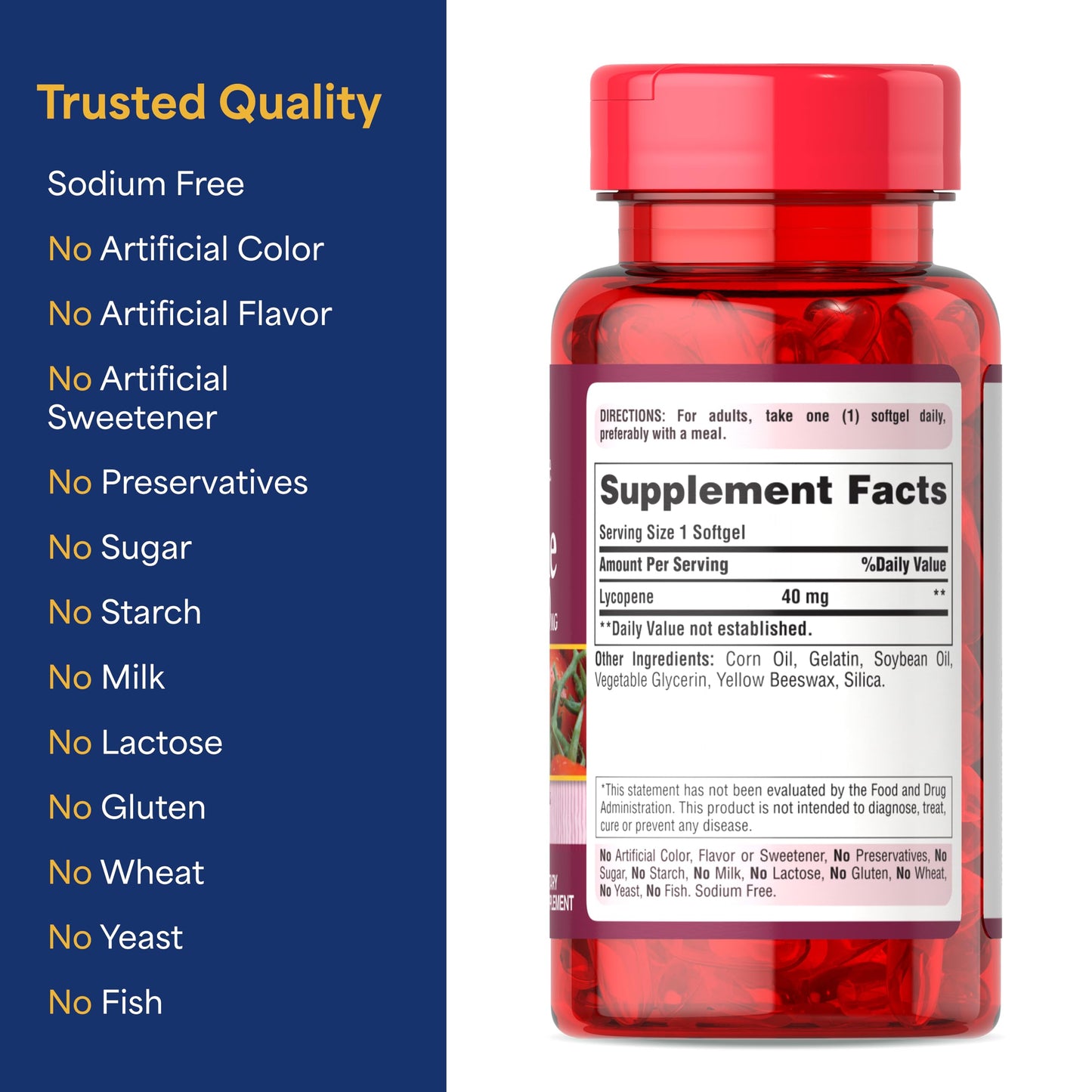 Puritan's Pride Premium Lycopene 40mg, Dietary Supplement for Prostate, Antioxidant, Heart Health, and Overall Health Support, 2 Month Supply, 60 Rapid Release Softgels
