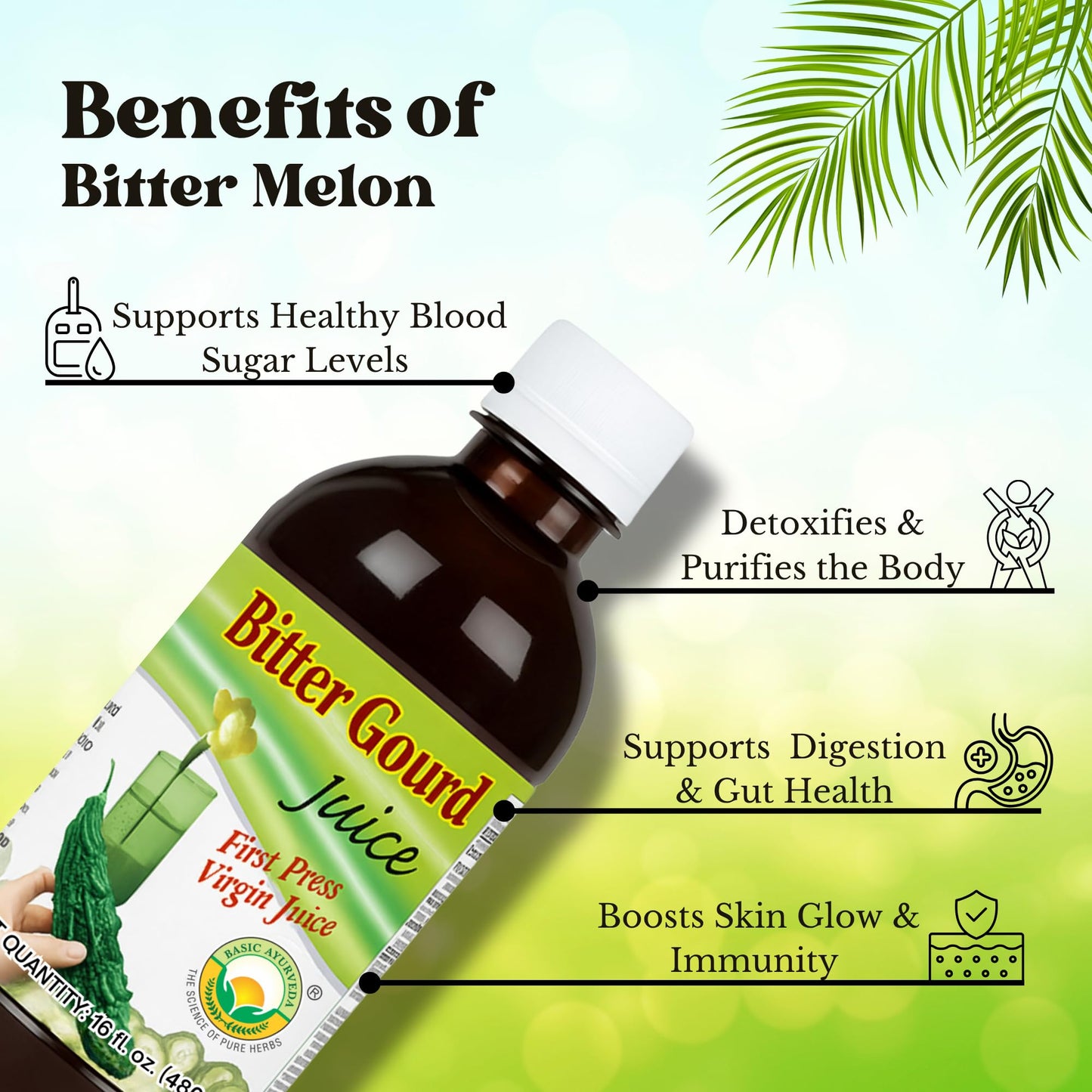 Basic Ayurveda Bitter Gourd (Karela) Juice | 32.46 Fl Oz (960ml) | Natural Bitter Melon Juice for Detox Support | Plant Based Ayurvedic Herbal Drink | for Liver Health, Digestion & Immunity