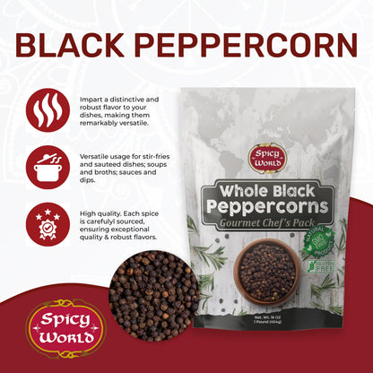 Spicy World Black Peppercorns Whole 16 Ounce - As Seen On Tik Tok - Non-GMO, Steam Sterilized Whole Peppercorns for Grinder Refill