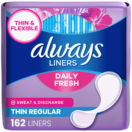 Always Daily Fresh Thin Liners, Regular Absorbency, Unscented Panty Liners, 162 Count