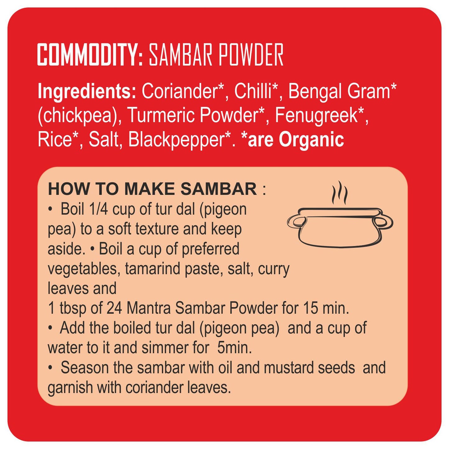 24 Mantra Organic Sambar Powder - 100% Organic | Chemical Free & | Pesticides Free | Unadulterated | Flavourful | Aromatic