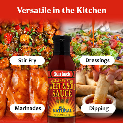 Sun Luck Restaurant Sweet & Sour Sauce 14.5 oz Bottle – Classic Sweet-Tangy Dipping Sauce for Egg Rolls & Appetizers; Great Marinade & Glaze for Chicken & Pork.