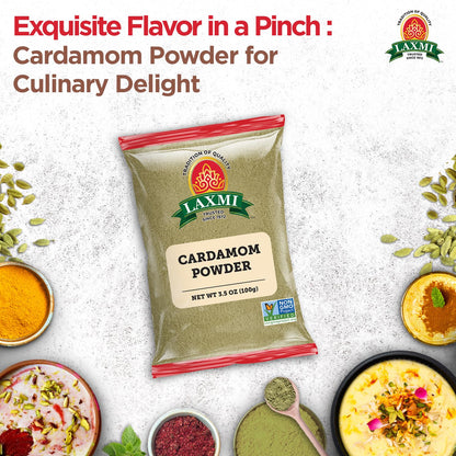 Laxmi Ground Cardamom Powder, Traditional Indian Cooking Spices - 3.5oz
