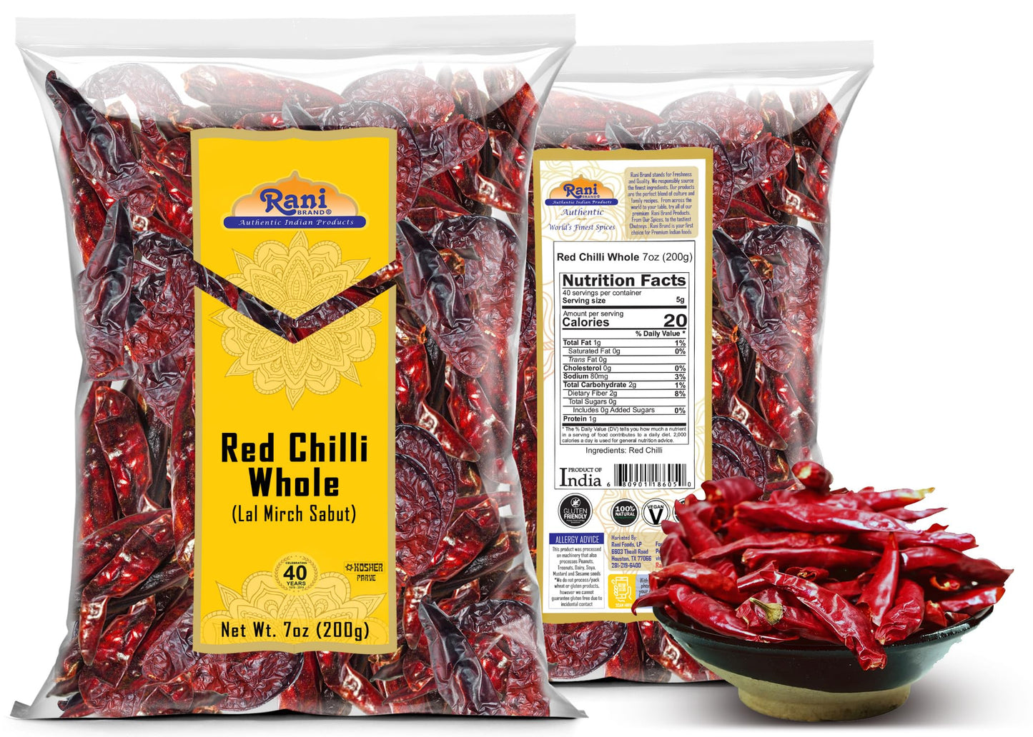 Rani Chilli Whole (Lal Mirch Sabut) 7oz (200g) ~ All Natural | Vegan | No Colors | Gluten Friendly | NON-GMO | Kosher