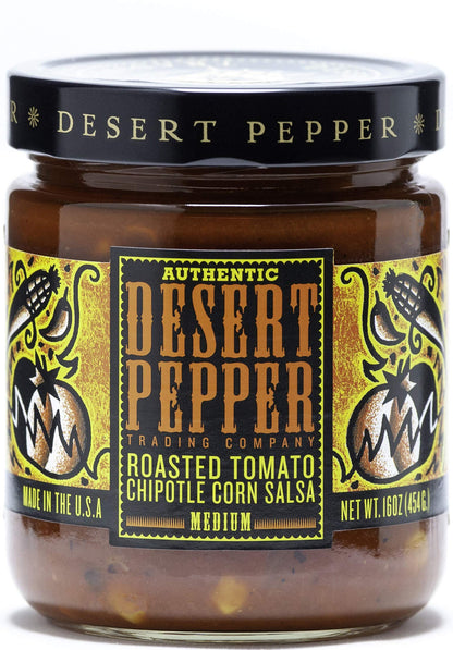 Desert Pepper Roasted Tomato Chipotle Corn Salsa - Dip/Salsa with Jalapeno and Chipotle Peppers, Fresh Veggie, Roasted Tomato Salsa Vegan, Gluten-Free, Low Carb Snack Salsa Medium, 6-Pack