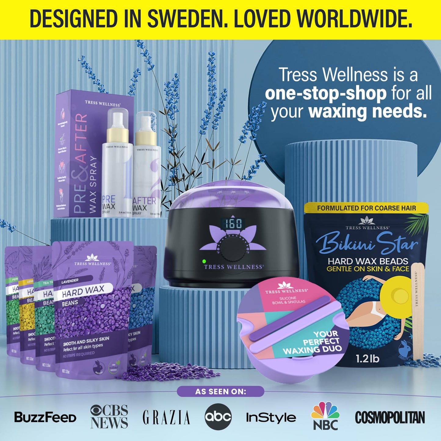 Tress Wellness Wax Beads - Safe for Skin - Dermatologically Tested - At-Home Kit for Bikini, Brazilian & Full Body - Bikini Star 1.2lb