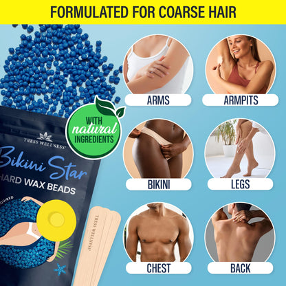 Tress Wellness Wax Beads - Safe for Skin - Dermatologically Tested - At-Home Kit for Bikini, Brazilian & Full Body - Bikini Star 1.2lb