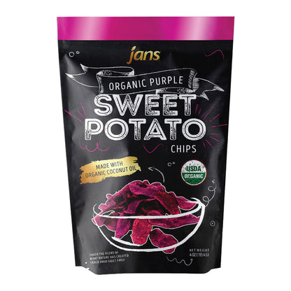 Jans Purple Sweet Potato Chips, 4 oz – Baked Sweet Potato Chips Made with Coconut Oil – Healthy Sweet Potatoes Snacks, AIP Compliant, Gluten Free, Non GMO, Paleo Snack