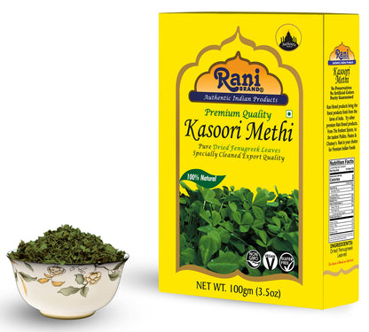 Rani Fenugreek Leaves Dried (Kasoori Methi) 3.5oz (100g) ~ All Natural | Vegan | Gluten Friendly | NON-GMO | Kosher | Indian Origin