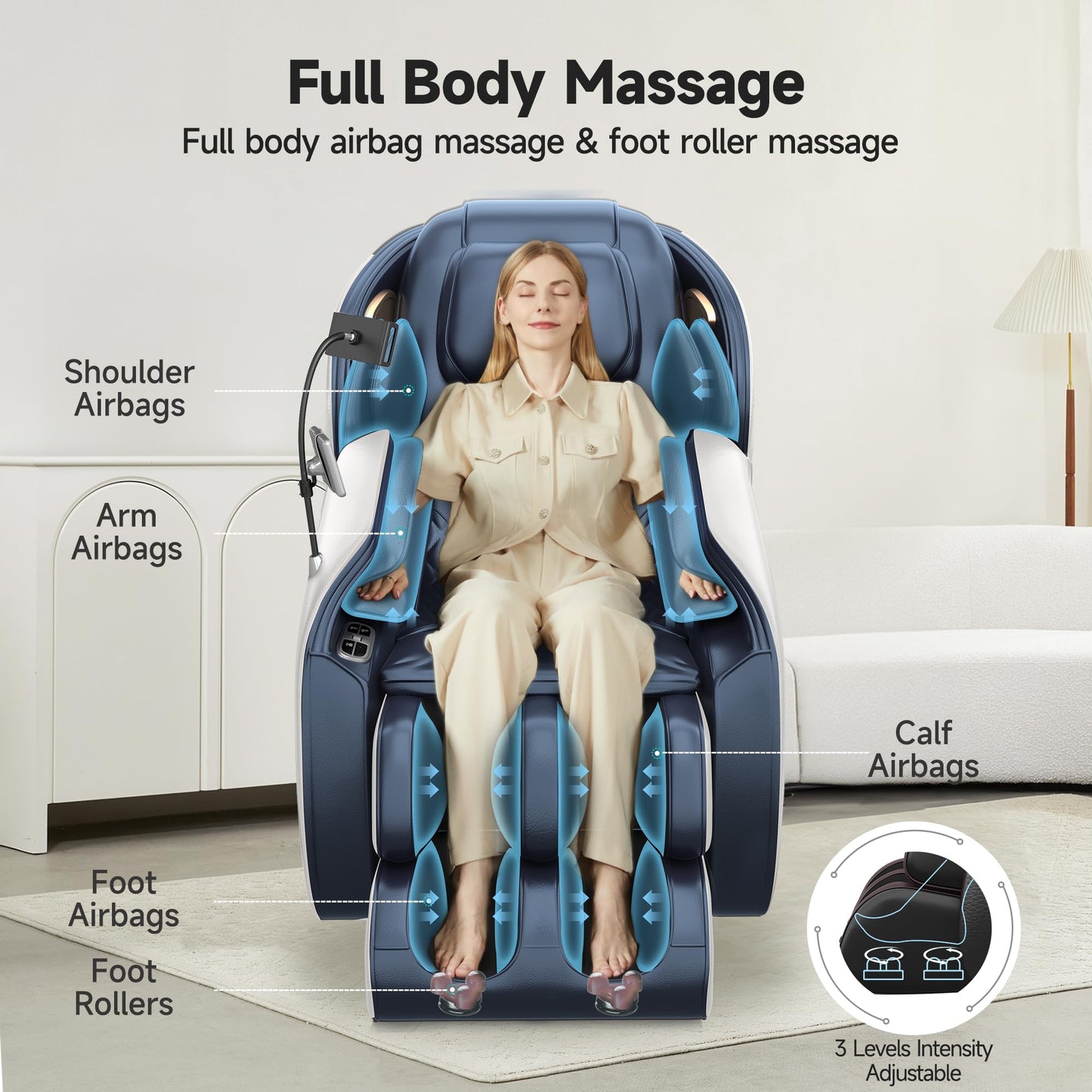 Real Relax 2026 Massage Chair Full Body, Zero Gravity SL-Track Massage Recliner with Added Phone Controller and Holder, Pause Button,Upgraded LCD Screen，APP Control and Child Lock, Favor-06, Blue