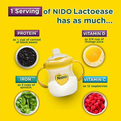 Nestlé NIDO Lacto-Ease Toddler Milk Beverage Powder Mix, Reduced Lactose, Toddler Nutritional Drink, Powdered Milk for Toddlers, 22 Servings per Container, 28.2 OZ, Pack of 1