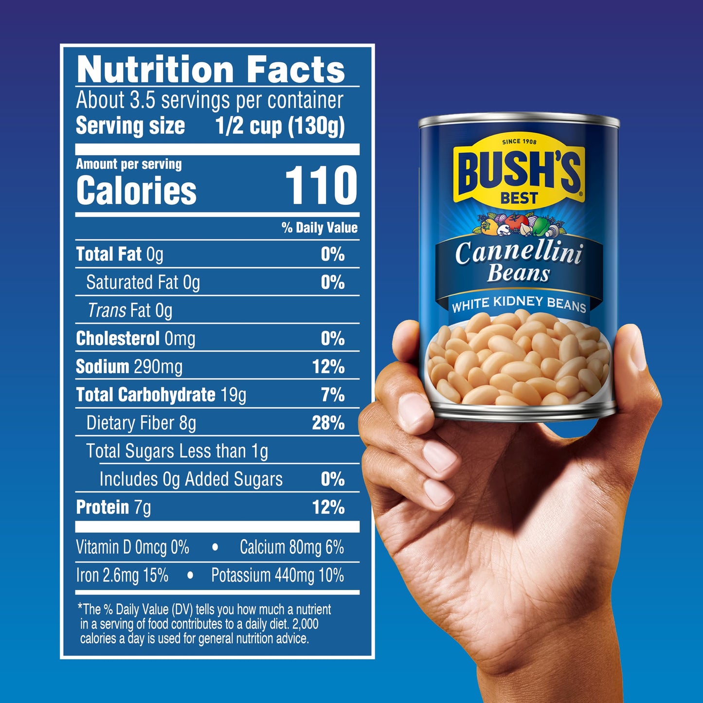 BUSH'S BEST 15.5 oz Canned Cannellini Beans, Source of Plant Based Protein and Fiber, Low Fat, Gluten Free, (Pack of 12)